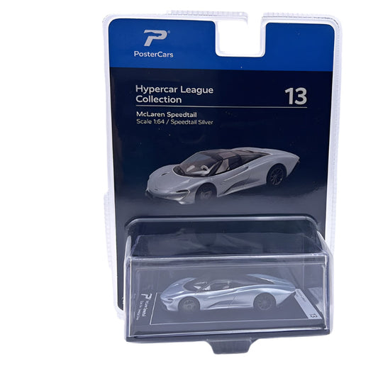 Packaged McLaren Speedtail model car with 'PosterCars' branding on a white background