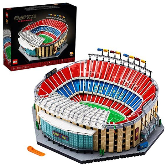 LEGO 10284 Camp Nou – FC Barcelona building kit showcasing a detailed stadium model with vibrant colors and intricate design.
