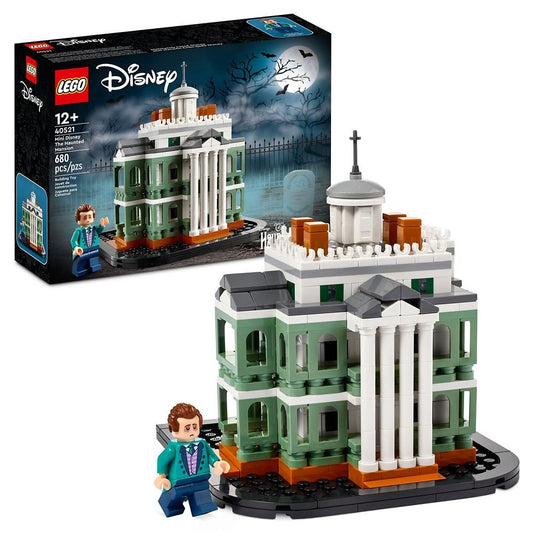 LEGO Disney Mini Enchanted Mansion 40521 set with 680 pieces, featuring a detailed miniature mansion design with Disney-themed elements.