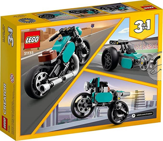 Lego Creator 3 in 1 Vintage Motorcycle Set 31135, Classic Motorcycle Toy to Street Bike to Dragster Car, Vehicle Building Toys for Kids, Boys and Girls