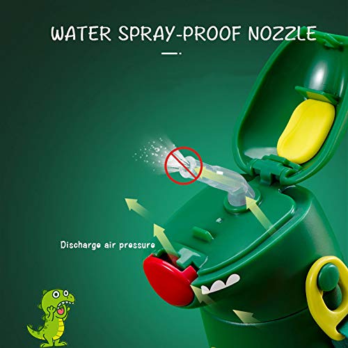 Kids Dino Water Bottle with One-Touch Flip Lid and Straw, Stainless Steel Bottle 400 ML (Red)