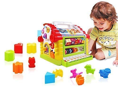 HOLA House Party Educational Toys, Baby House with Shape Sorters, Musical Piano Keys, Counting Math Beads ,Blocks Activity Cube ,Play Cube for Kids - 739