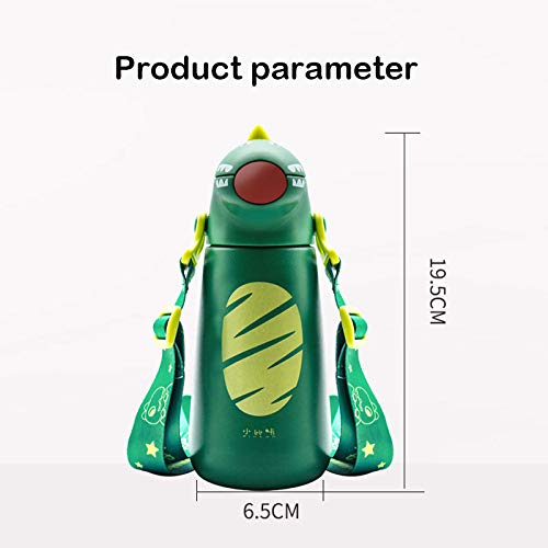 Kids Dino Water Bottle with One-Touch Flip Lid and Straw, Stainless Steel Bottle 400 ML (Red)