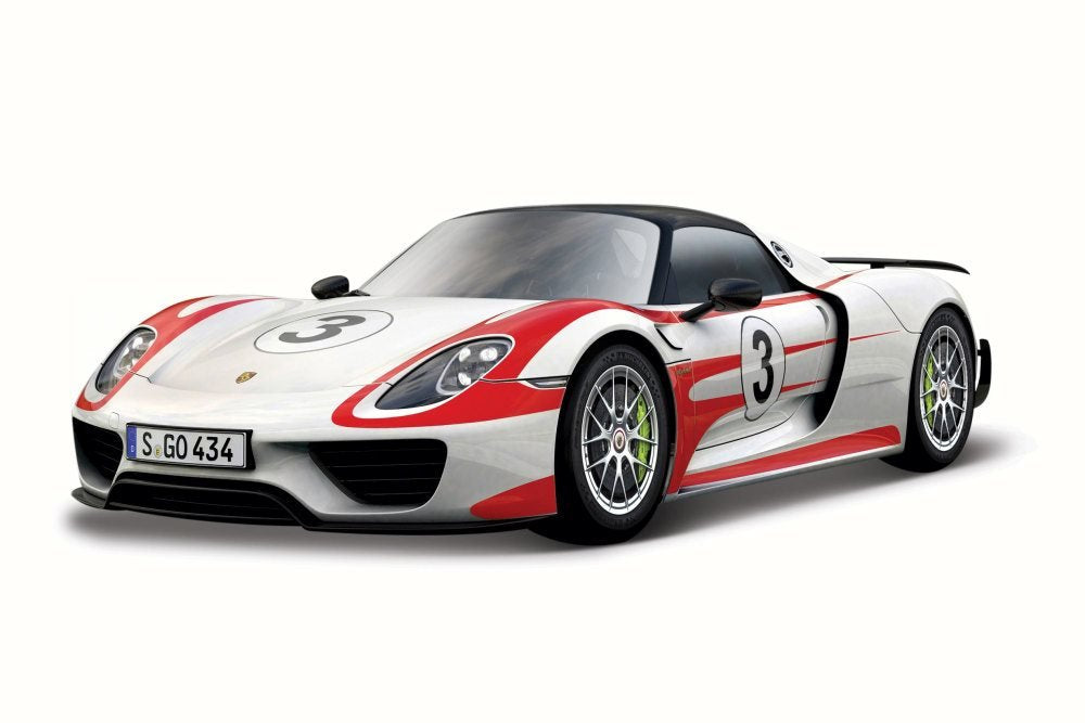 Bburago 1:24 scale die-cast Porsche 918 Weissach race edition model car toy.

