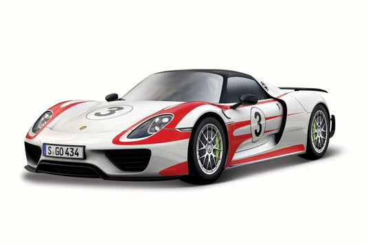 Bburago 1:24 scale die-cast Porsche 918 Weissach race edition model car toy.

