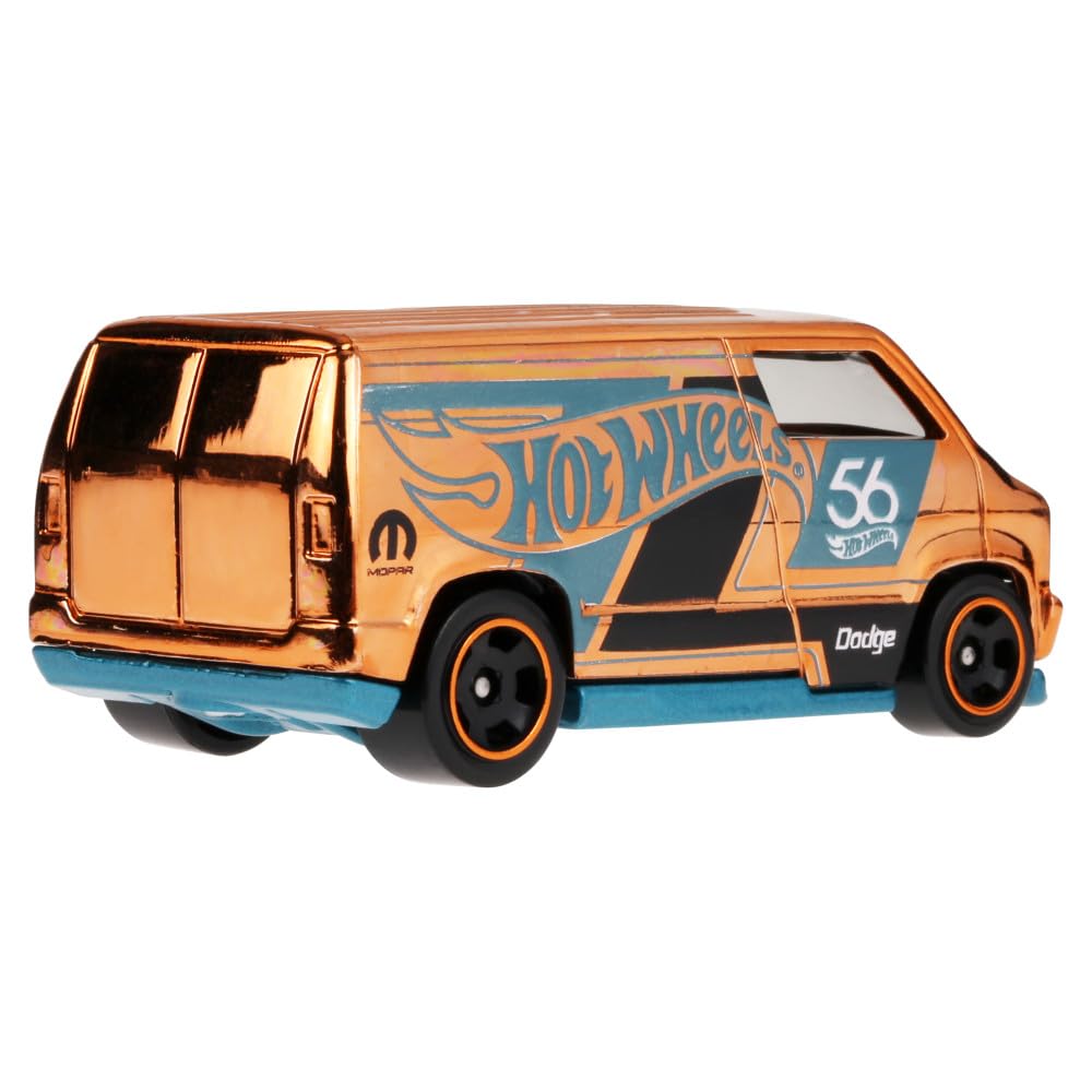 Hot Wheels 1:64 Scale Die-Cast Vehicle Custom 77 Dodge Van - Chase with Turquoise- & Copper-Colored Deco to Celebrate HW 56th Anniversary