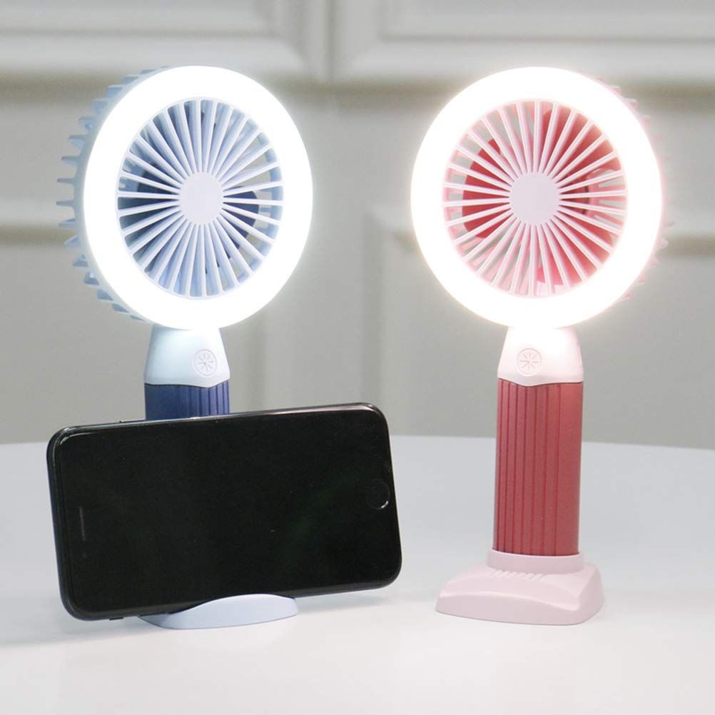 Fashion Lighting Fan Desktop Fan Mini Handheld Small Fan for Home, School USB Rechargeable & Portable Fan (Blue)
