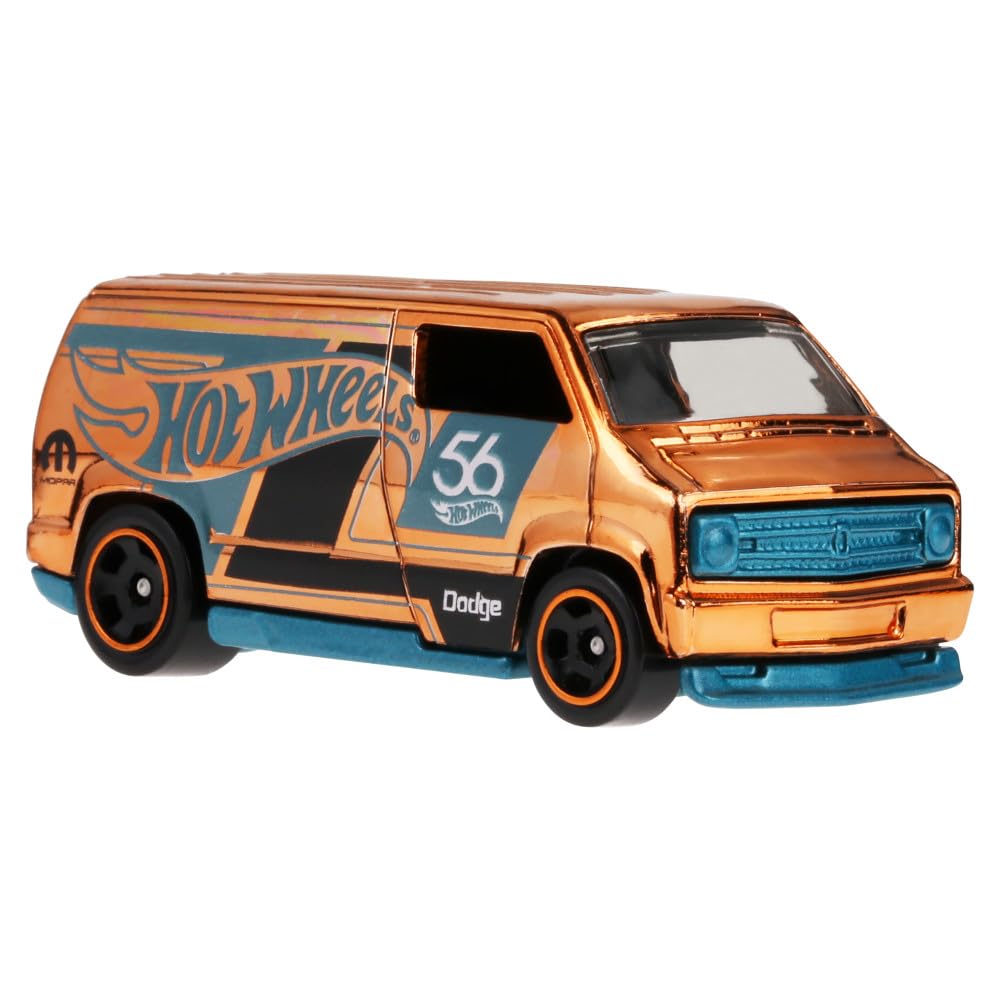 Hot Wheels 1:64 Scale Die-Cast Vehicle Custom 77 Dodge Van - Chase with Turquoise- & Copper-Colored Deco to Celebrate HW 56th Anniversary