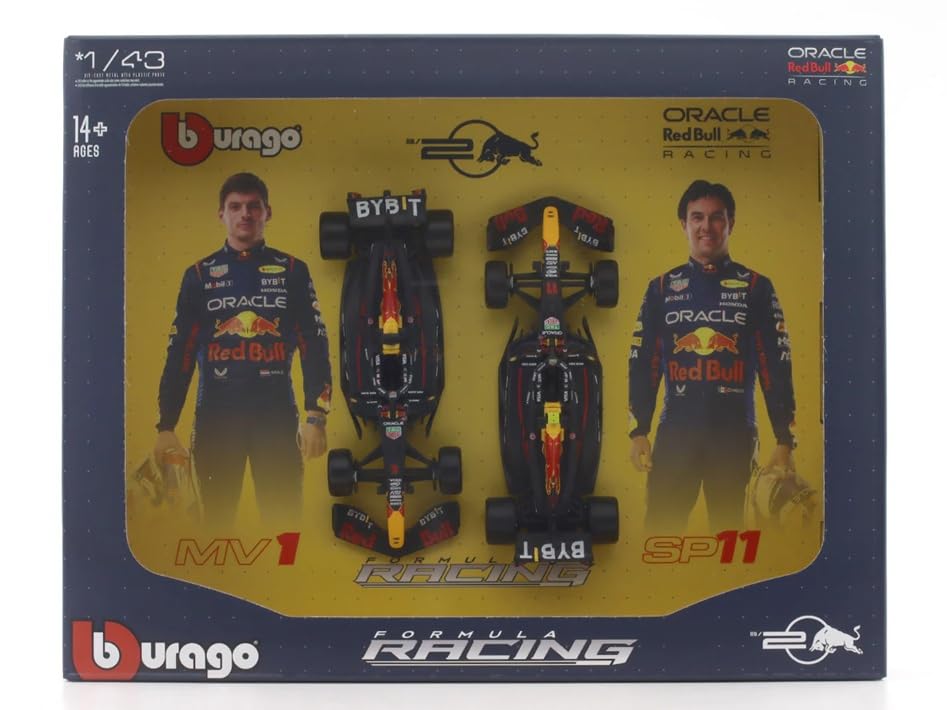 Bburago 1:43 scale die-cast Red Bull RB20 F1 car set with photo frame packaging – 2024 racing team collectible.

