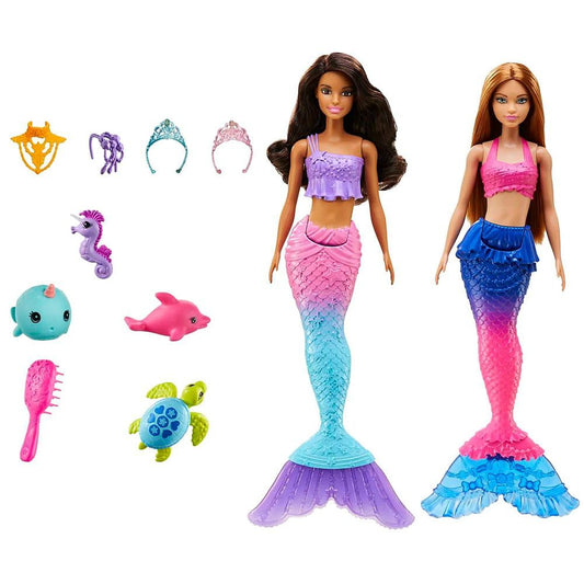 Barbie Mermaid Set with Two Brunette Dolls, Sea Pets & Magical Accessories

