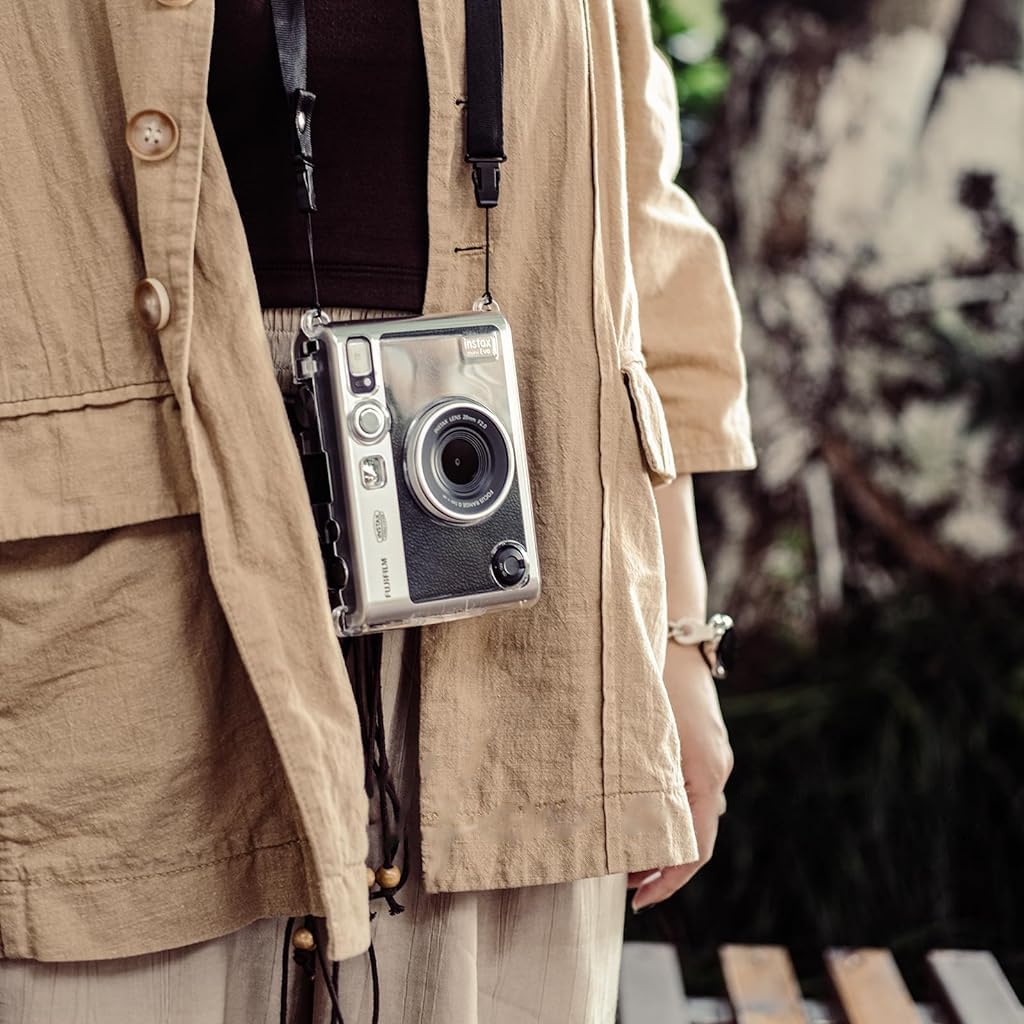 Crystal Clear Protective Case for Fujifilm Instax Mini Evo – Sleek Transparent PC Shell with Attachable Loop