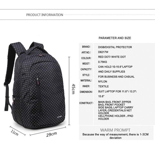 DTBG Laptop Backpack 15.6" Water Resistant (Black with Pink Dots)