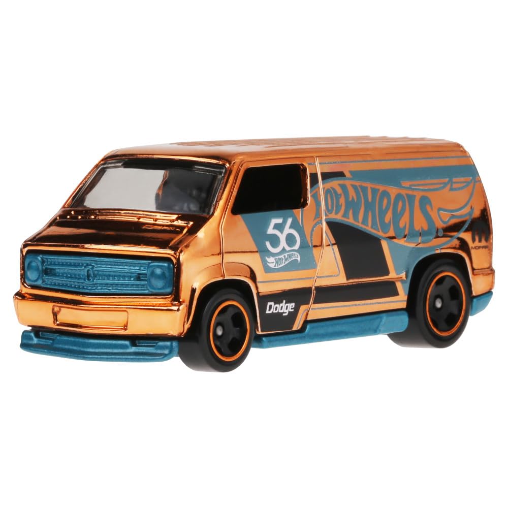 Hot Wheels 1:64 Scale Die-Cast Vehicle Custom 77 Dodge Van - Chase with Turquoise- & Copper-Colored Deco to Celebrate HW 56th Anniversary