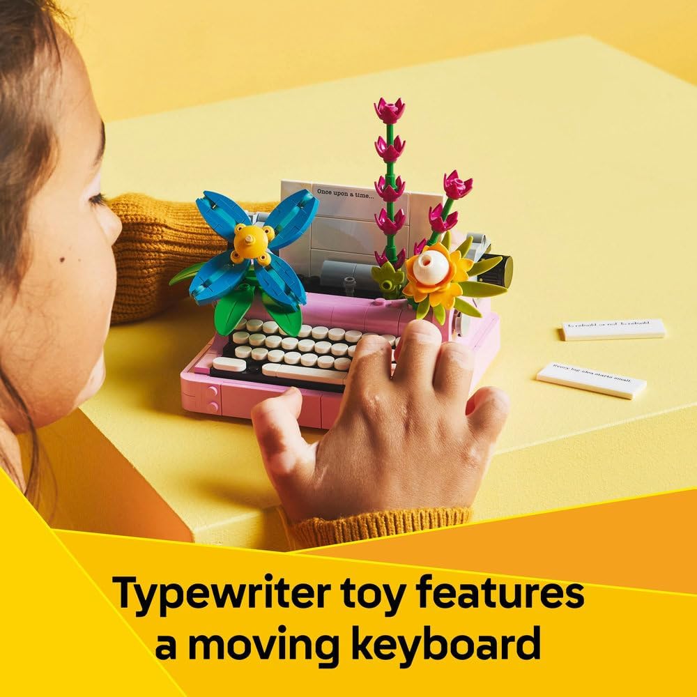 LEGO Creator 3in1 Typewriter with Flowers Toy - Transforms into a Keytar Model or a Flowerpot with Pen & Notebook - Building Set for 8+ Year Old Girls & Boys - Creative Birthday Gift - 31169