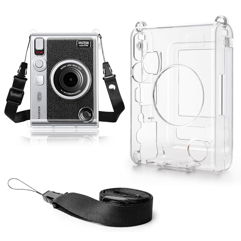 Crystal Clear Protective Case for Fujifilm Instax Mini Evo – Sleek Transparent PC Shell with Attachable Loop