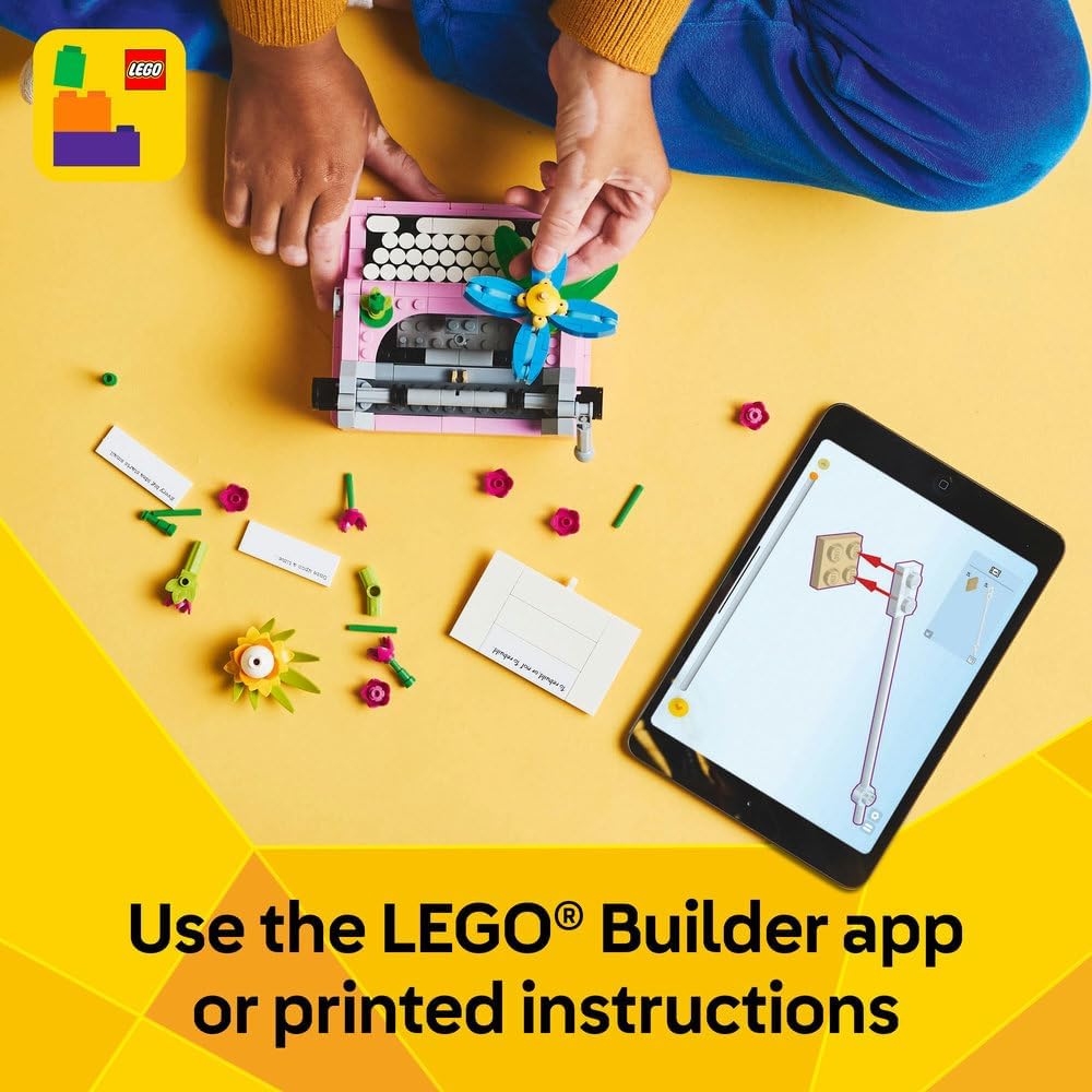 LEGO Creator 3in1 Typewriter with Flowers Toy - Transforms into a Keytar Model or a Flowerpot with Pen & Notebook - Building Set for 8+ Year Old Girls & Boys - Creative Birthday Gift - 31169
