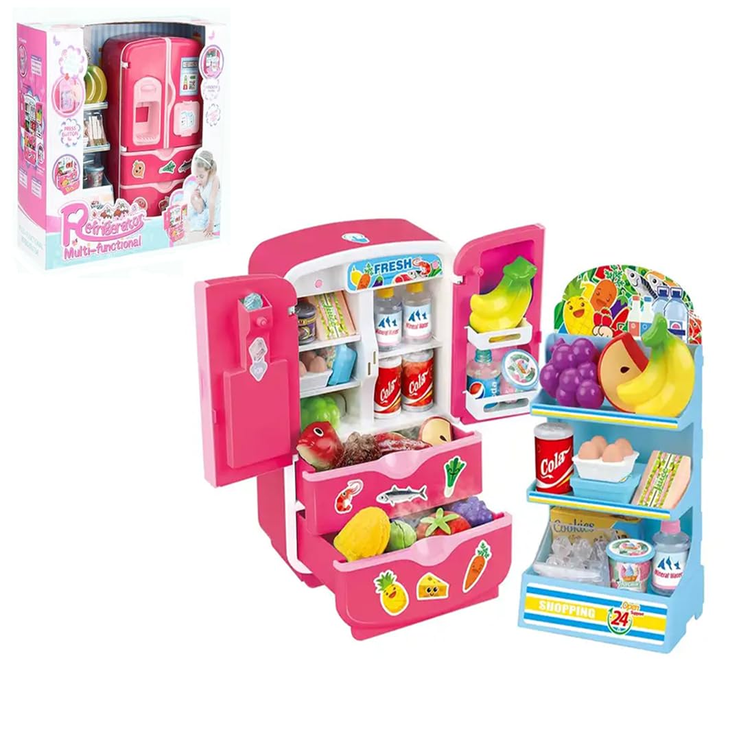 Kids Double Door Role Play Fridge Simulation Toy, Sensitive Magic Refridgerator Educational Home Appliance for Kids Aged 3+