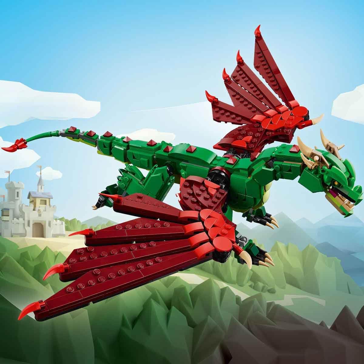 LEGO Creator 3in1 Medieval Dragon Creature Toy Playset 31161 Building Blocks Toys for 9+ Gift for Boys and Girls
