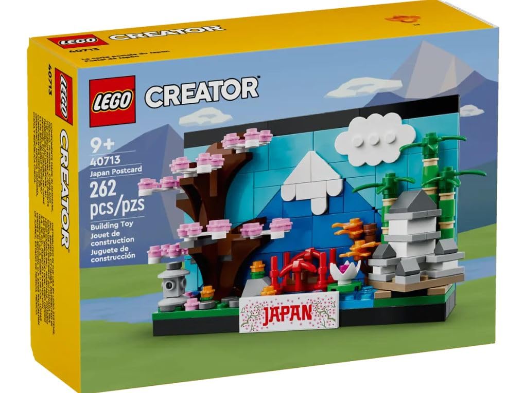 LEGO 40713 Japan Postcard featuring Mount Fuji, cherry blossoms, and traditional Japanese scenery in a displayable build