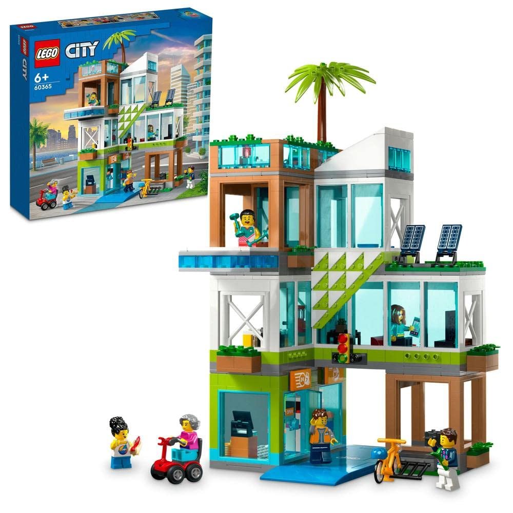 LEGO City Apartment Building 60365 – 688-piece set featuring a detailed apartment building with realistic interiors and accessories for LEGO city builders.

