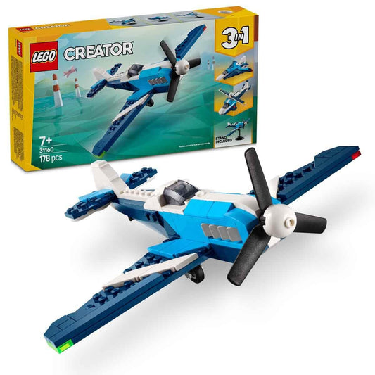 LEGO Creator 3in1 Aircraft Race Plane 31160 set with 178 pieces, featuring a race plane, jet, and helicopter models for versatile play and display
