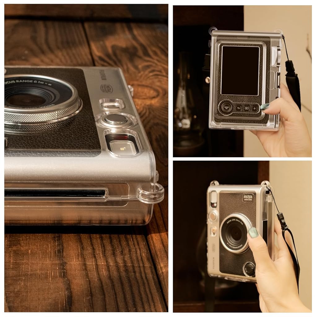 Crystal Clear Protective Case for Fujifilm Instax Mini Evo – Sleek Transparent PC Shell with Attachable Loop
