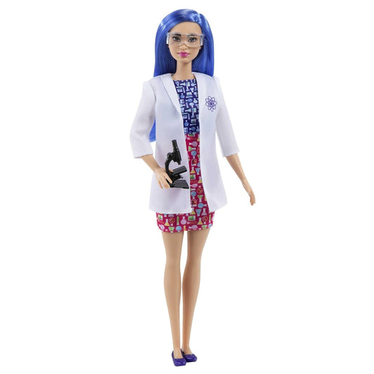 Barbie Scientist Doll with Blue Hair, Color Block Dress & Microscope Accessory


