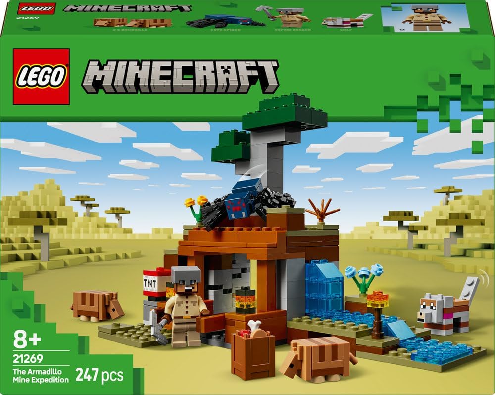 LEGO Minecraft The Armadillo Mine Expedition Set - Building Toy for 8+ Year Old Girls & Boys, with Cave Spider and Wolf Figures for Pretend Play - Birthday Gift Idea 21269
