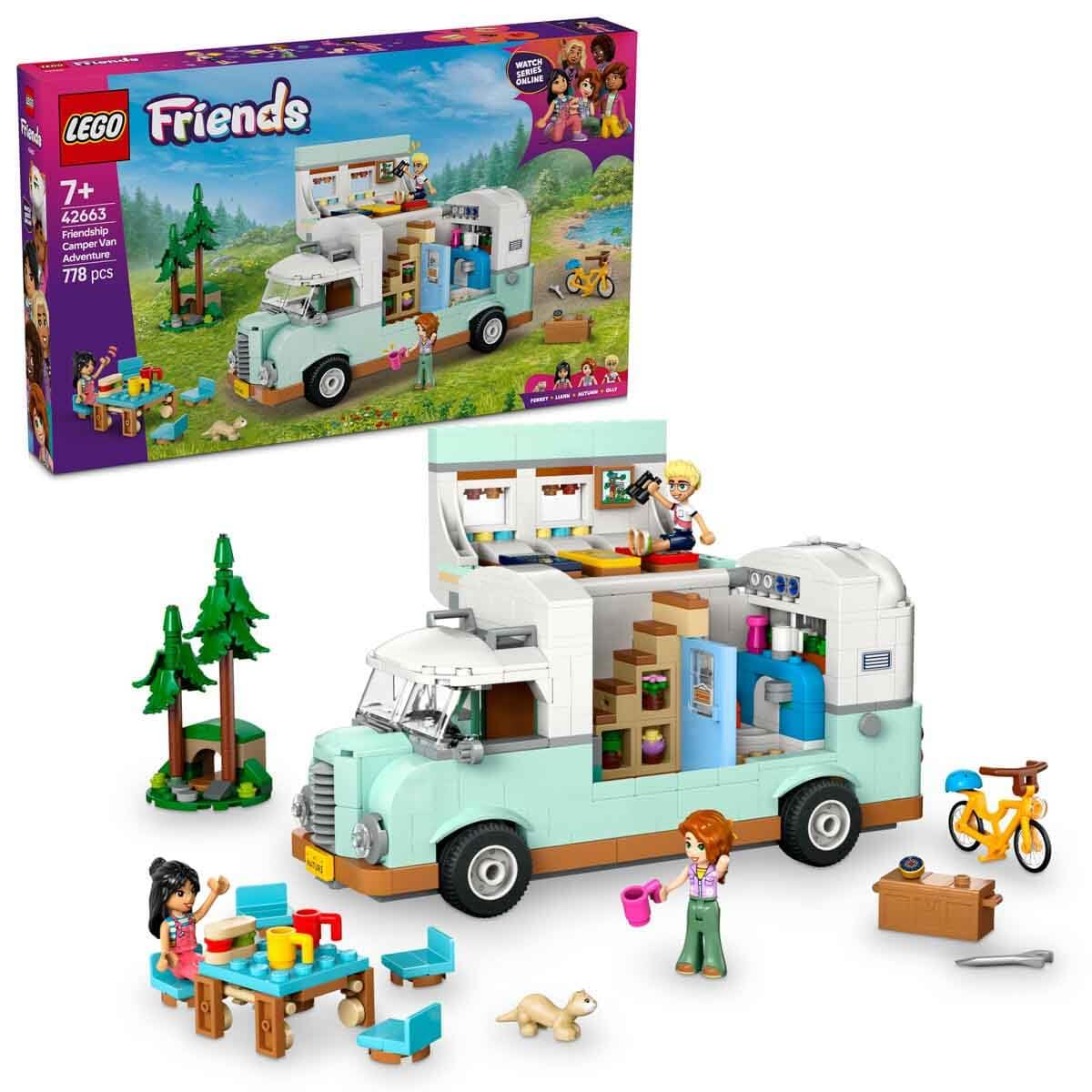 LEGO Friends Friendship Camper Van Adventure 42663 with detailed design, perfect for creative role-play and fun for kids 7+