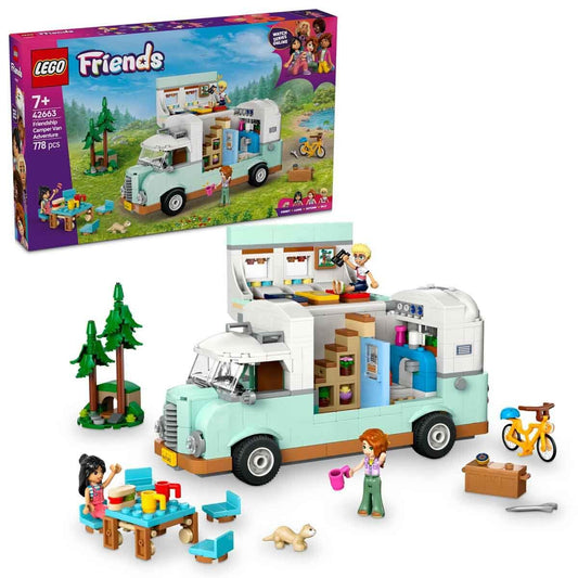 LEGO Friends Friendship Camper Van Adventure 42663 with detailed design, perfect for creative role-play and fun for kids 7+