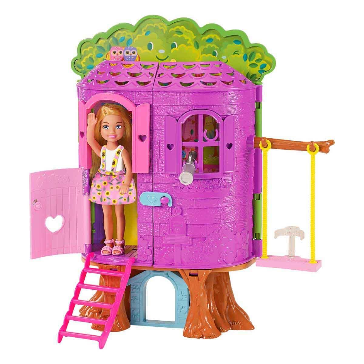 Barbie Chelsea Doll and Treehouse Playset with Pet Puppy, Dollhouse Includes Furniture and Slide, 10+ Accessories
