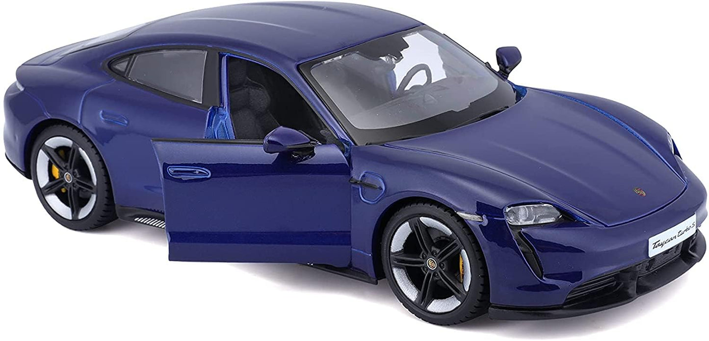 Bburago - 1/24 Scale Model Compatible with Porsche Taycan Turbo S 2019 Sports Car Miniature Collectible (Blue)