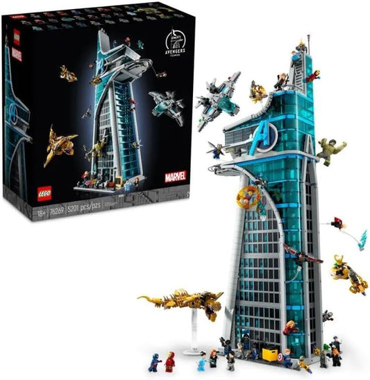 LEGO Marvel Avengers Tower 76269 set showcasing the detailed 90 cm tall tower with 31 minifigures and iconic Marvel accessories.​
