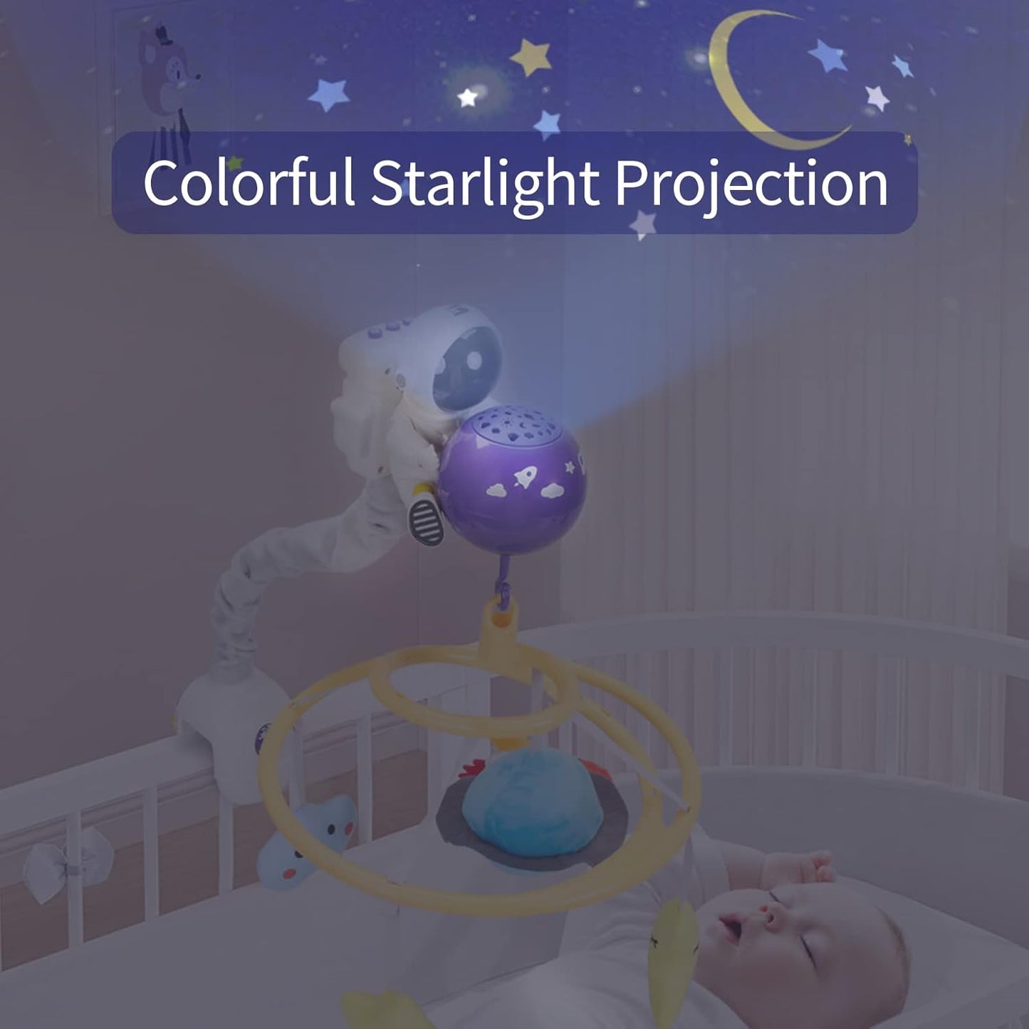 Space Travel Crib Mobile with Music and Lights, Baby Mobile for Crib
