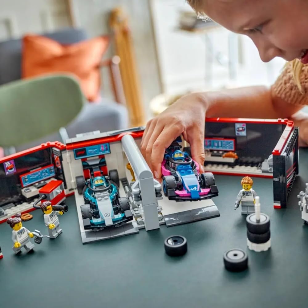 LEGO City F1 Garage & Mercedes-AMG & Alpine Cars Toy Playset 60444 Building Blocks Toys for 7+ Gift for Boys and Girls