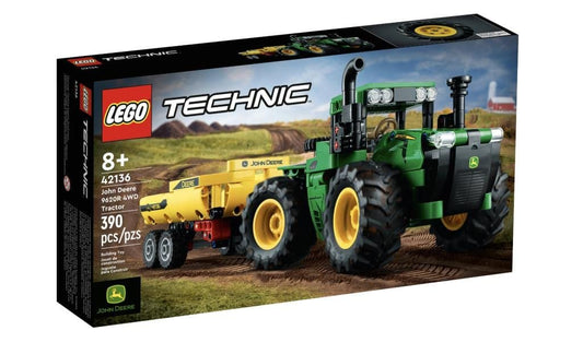 LEGO Technic John Deere 9620R Tractor (42136) set with detailed features and moving parts—perfect for farming enthusiasts and advanced builders.