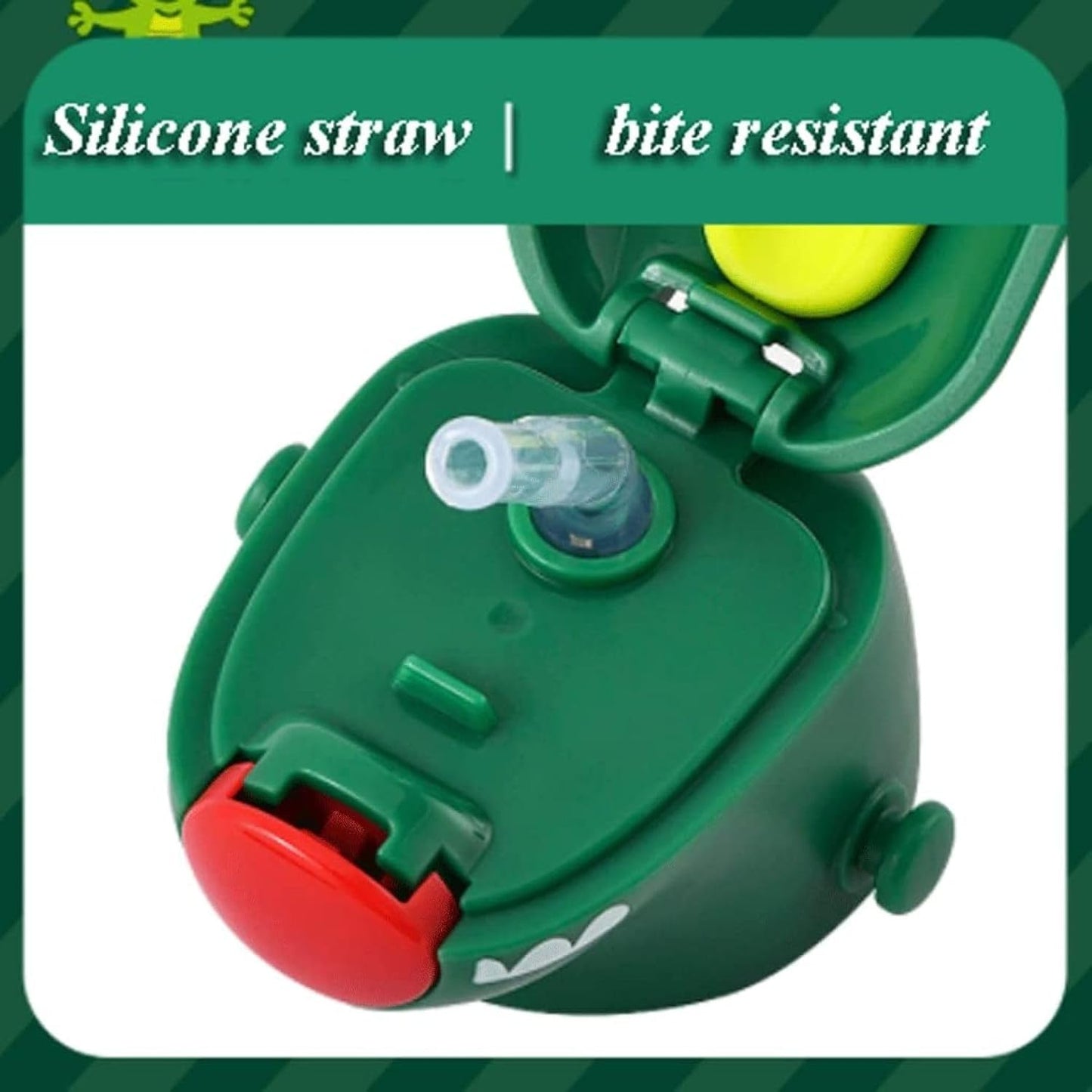 Kids Dino Water Bottle with One-Touch Flip Lid and Straw, Stainless Steel Bottle 400 ML (Red)