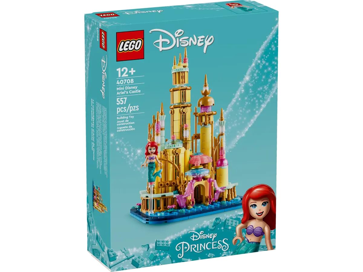 LEGO 40708 Mini Disney Ariel's Castle featuring a colorful underwater scene with Ariel’s castle in a compact, collectible build