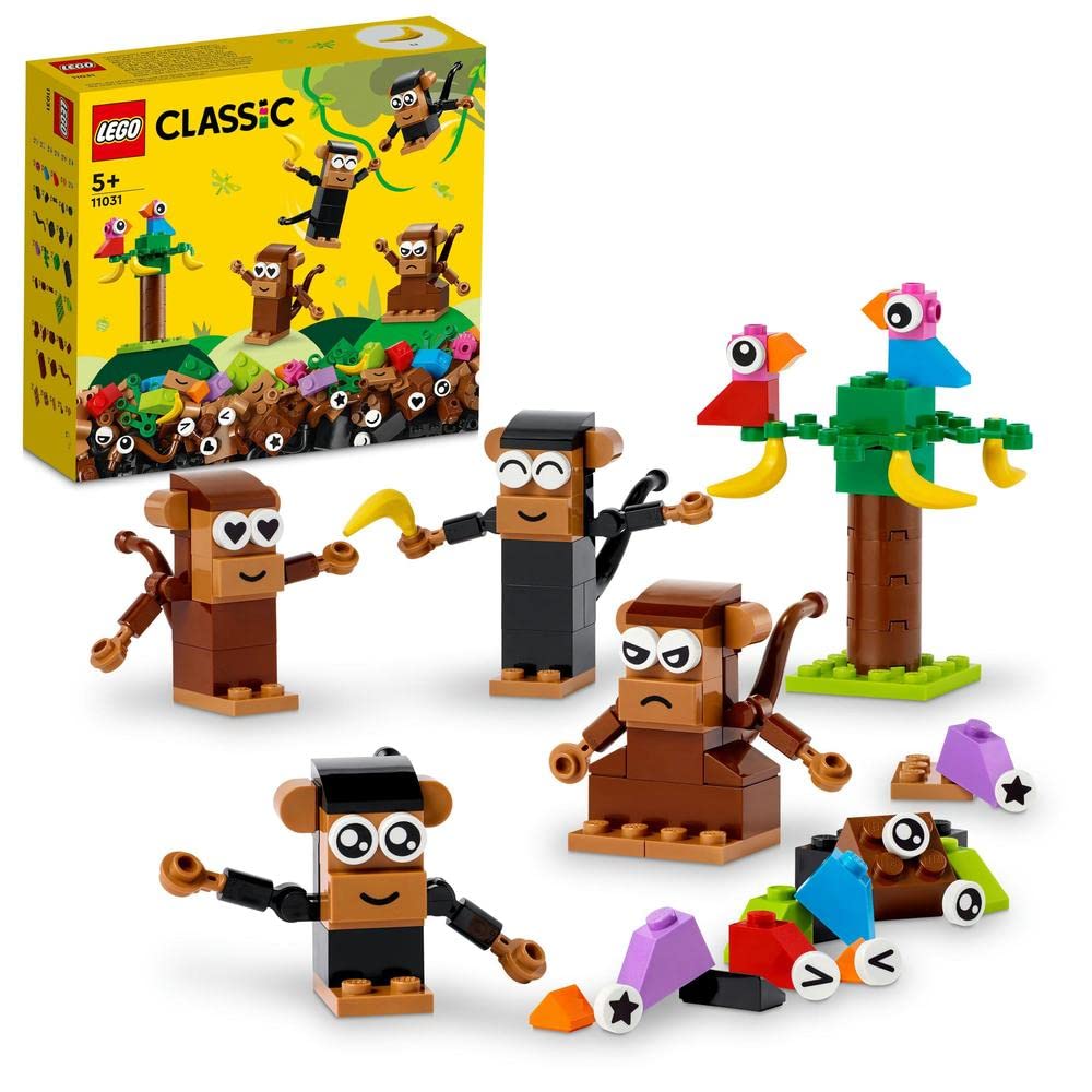 LEGO Classic Creative Monkey Fun Set 11031 – 135-piece colorful building toy with fun monkey designs for kids

