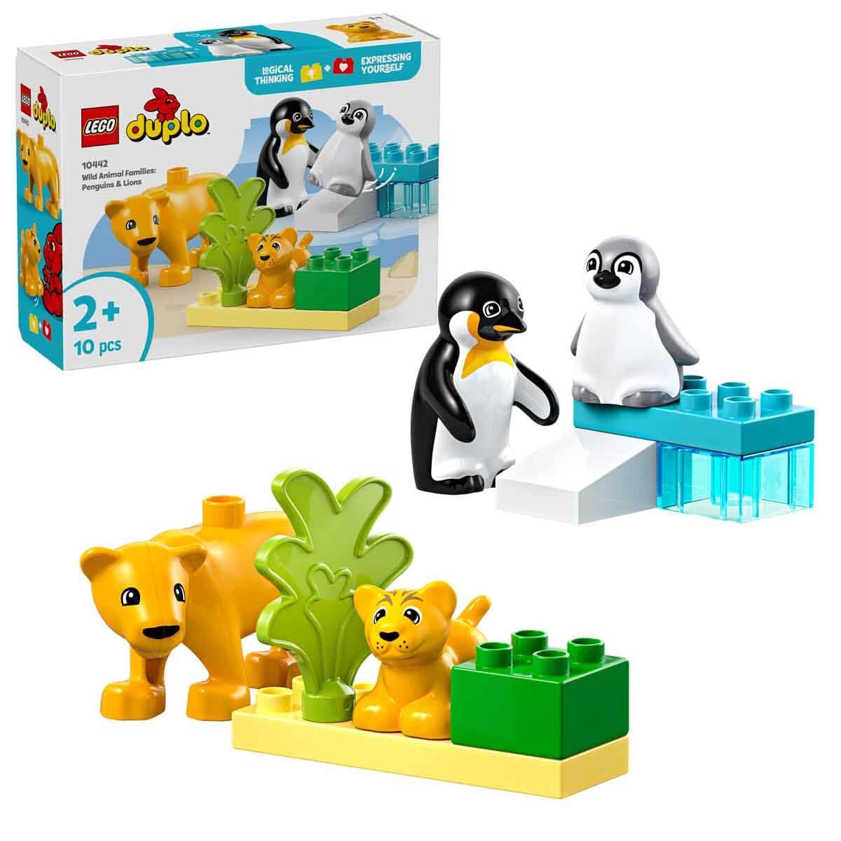LEGO DUPLO Wild Animal Families 10442 with penguin and lion figures, promoting early learning through imaginative play for children aged 2+
