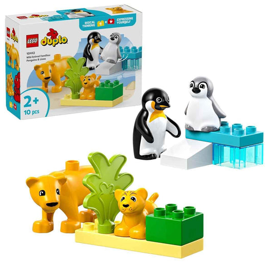 LEGO DUPLO Wild Animal Families 10442 with penguin and lion figures, promoting early learning through imaginative play for children aged 2+
