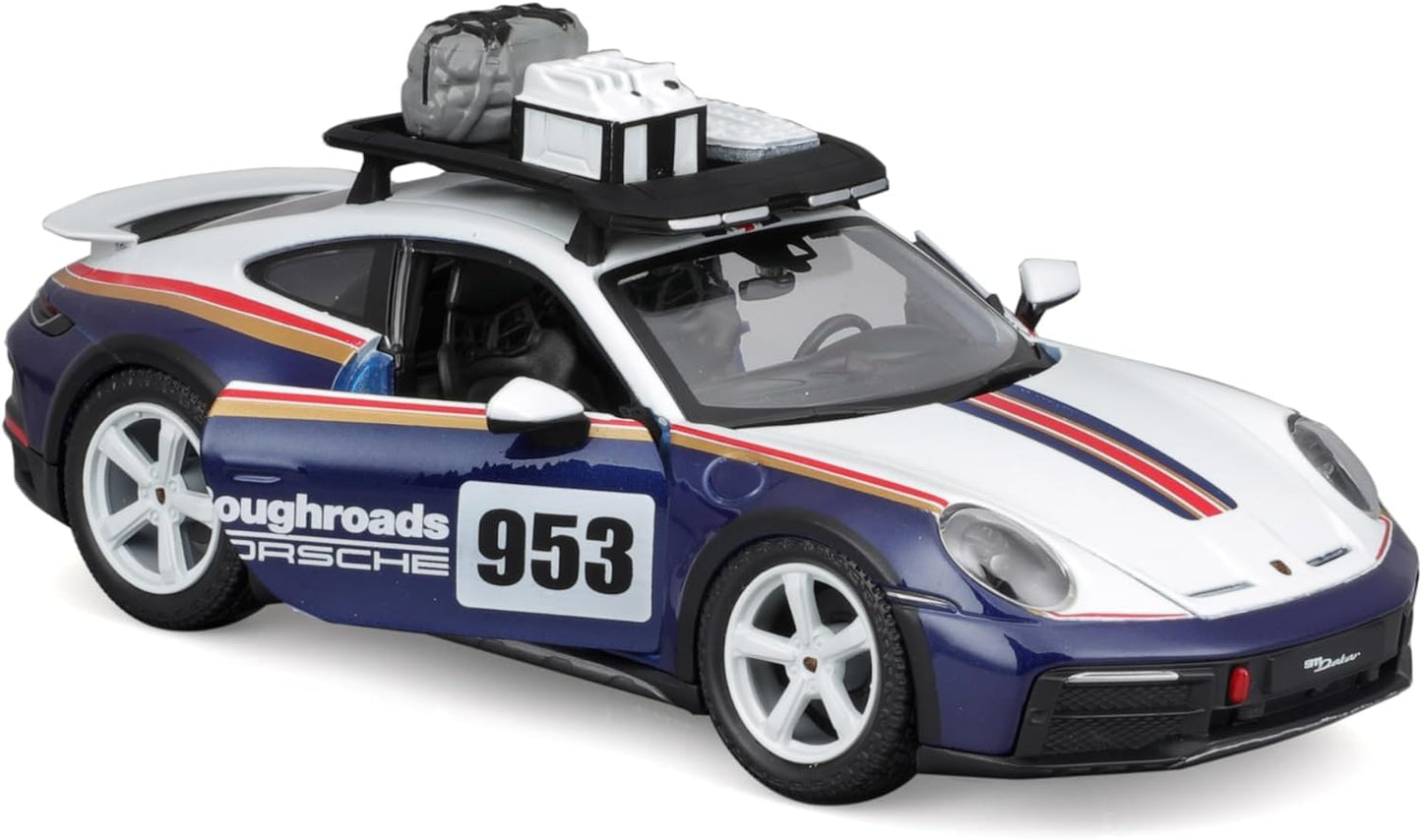 Bburago - 1/24 Scale Model Compatible with Porsche 911 992N # 953 Dakar Rally Racing Car Model 2023 (Blue)