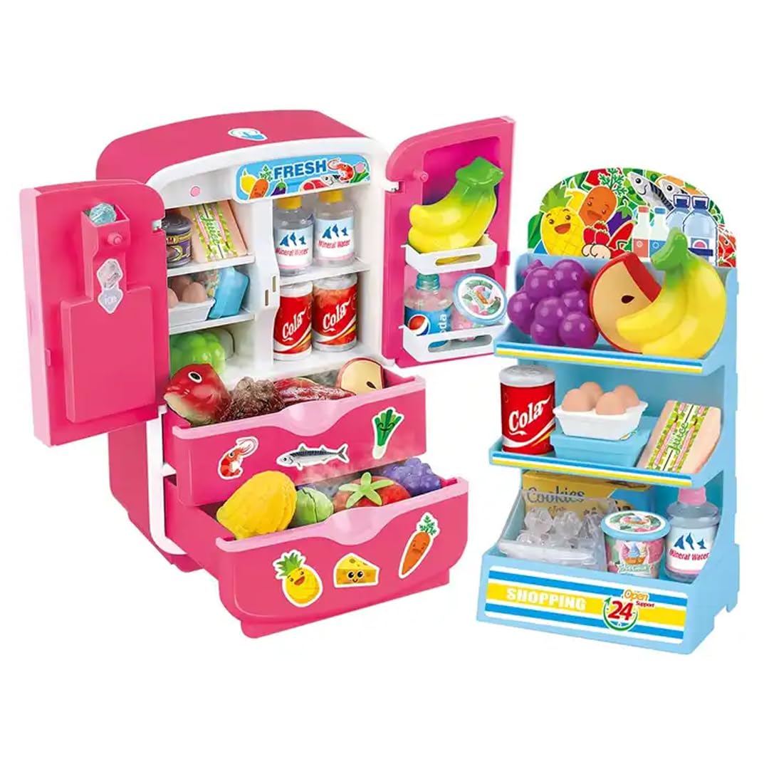 Kids Double Door Role Play Fridge Simulation Toy, Sensitive Magic Refridgerator Educational Home Appliance for Kids Aged 3+