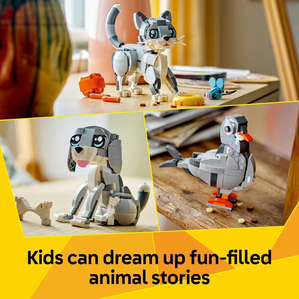 LEGO Creator 3in1 Playful Cat Toy - Transforms into a Pigeon or Pet Dog Figure - Animals Building Set for Kids, 8+ Year Old Girls & Boys - Creative Birthday Gift Idea - 31163