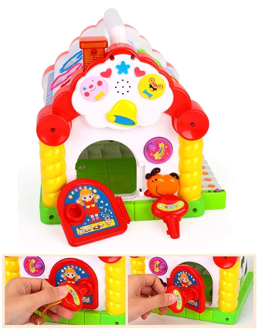 HOLA House Party Educational Toys, Baby House with Shape Sorters, Musical Piano Keys, Counting Math Beads ,Blocks Activity Cube ,Play Cube for Kids - 739