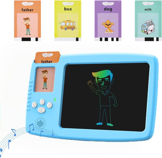 EARLY EDUCATION DEVICE - Talking Flash Cards with LCD Writing Tablet 2 in 1, Sensory Toys for Boys and Girls (Multicolor)