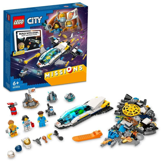 LEGO 60354 City Mars Spacecraft Exploration Missions set with 298 pieces, featuring a spacecraft, astronauts, and exploration accessories for space adventures.
