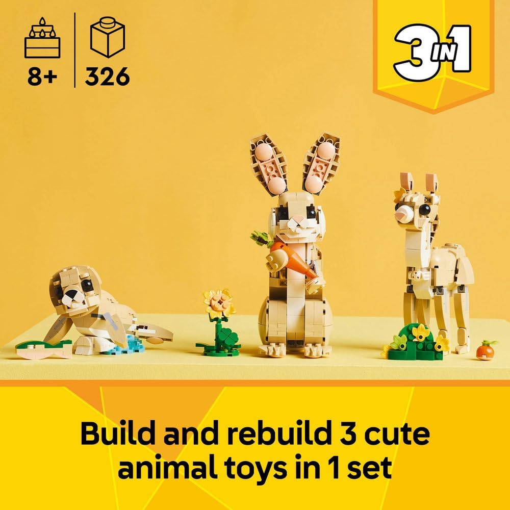 LEGO Creator 3in1 Cute Bunny Toy - Transforms into a Llama Figure or Seal - Animals Building Set for Kids, 8+ Year Old Girls & Boys - Creative Birthday Gift Idea - 31162