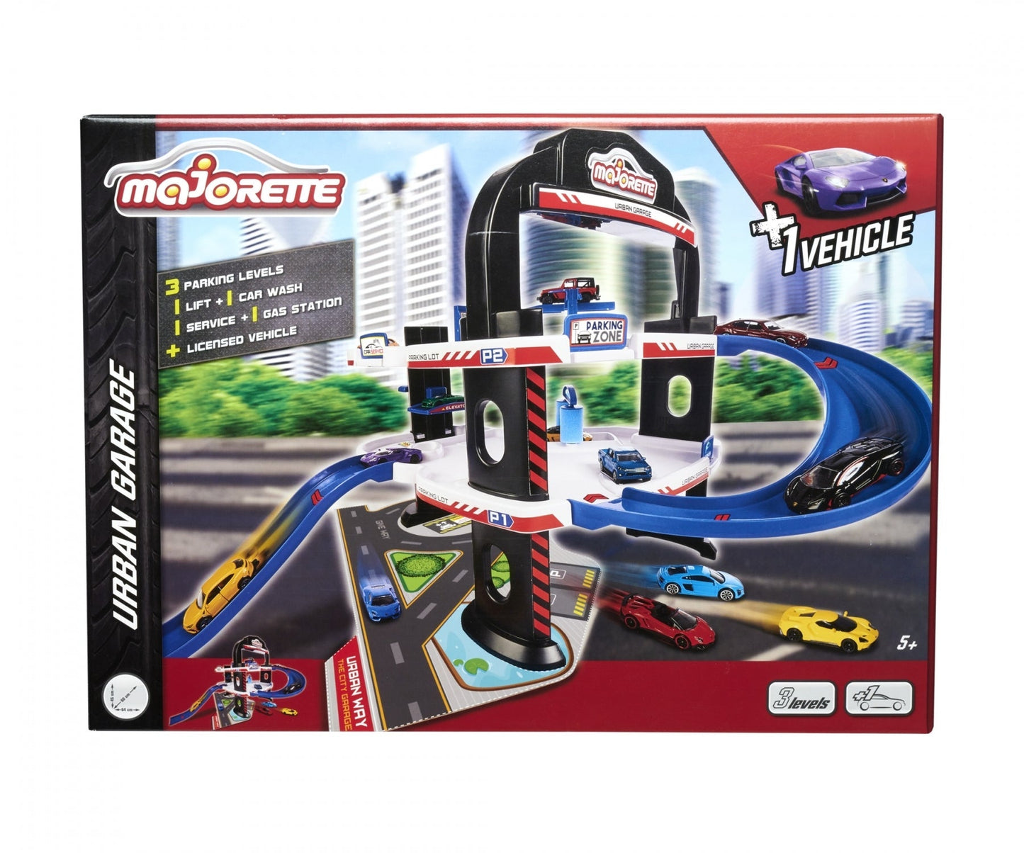 Majorette Urban Garage Playset With 3 Levels + 1 Vehicle Track Set