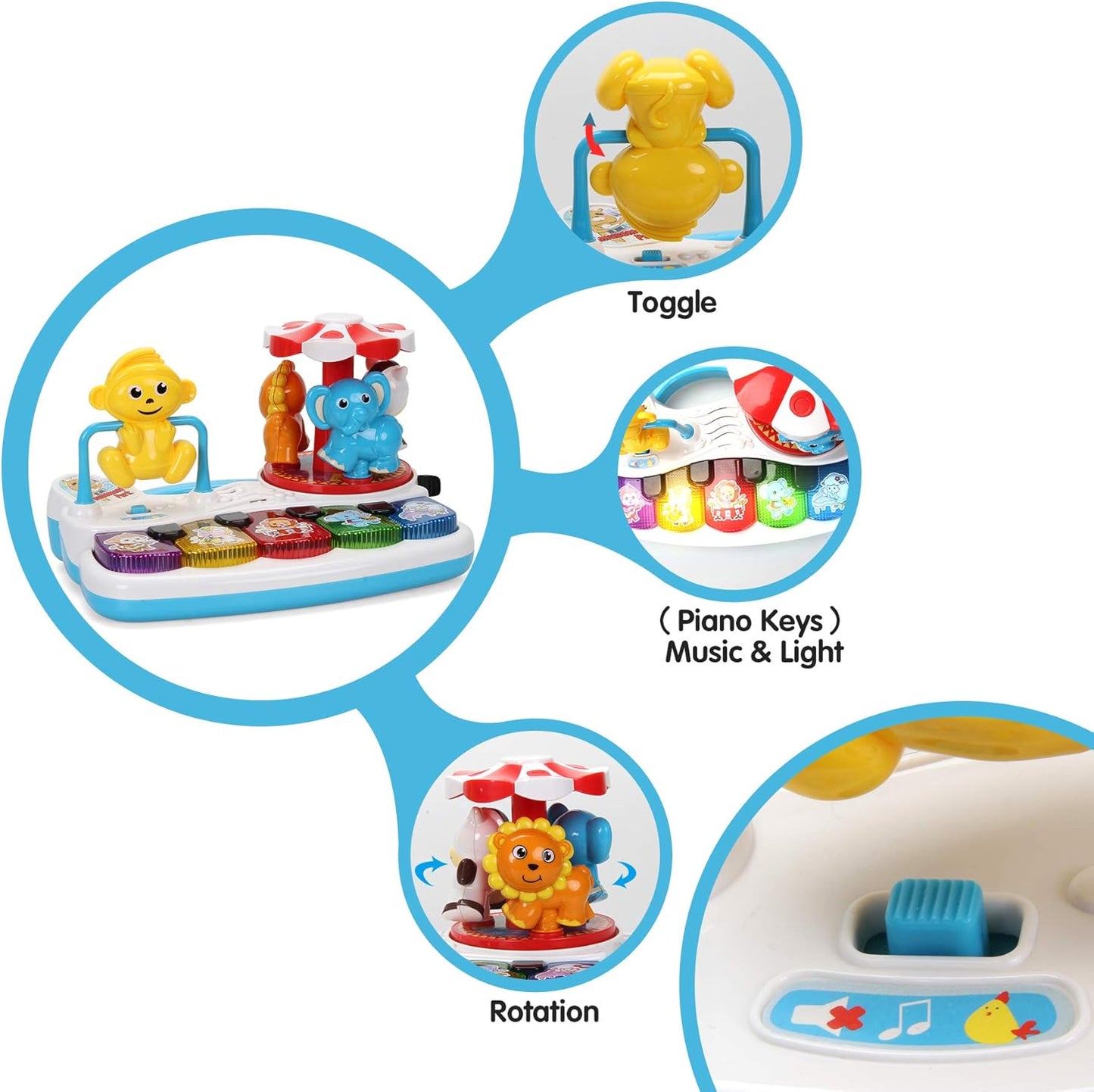 Baby Musical Toys Animal Amusement Park with Light, Kids Baby Toddler Piano Keyboard, Educational Learning Toy